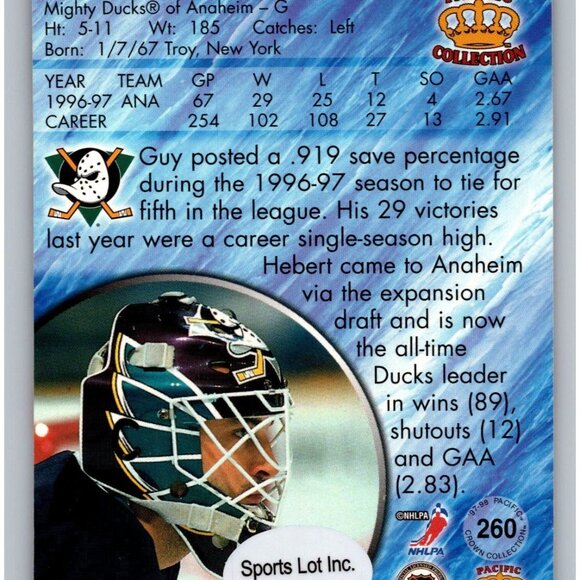 Guy Hebert Pacific Collection Anaheim Ducks Autographed Hockey Card - Picture 2 of 2